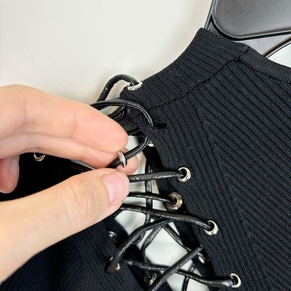 NICHOLAS Cosima Long Sleeve Ribbed Lace Up Top in Black Size S - Picture 6 of 11